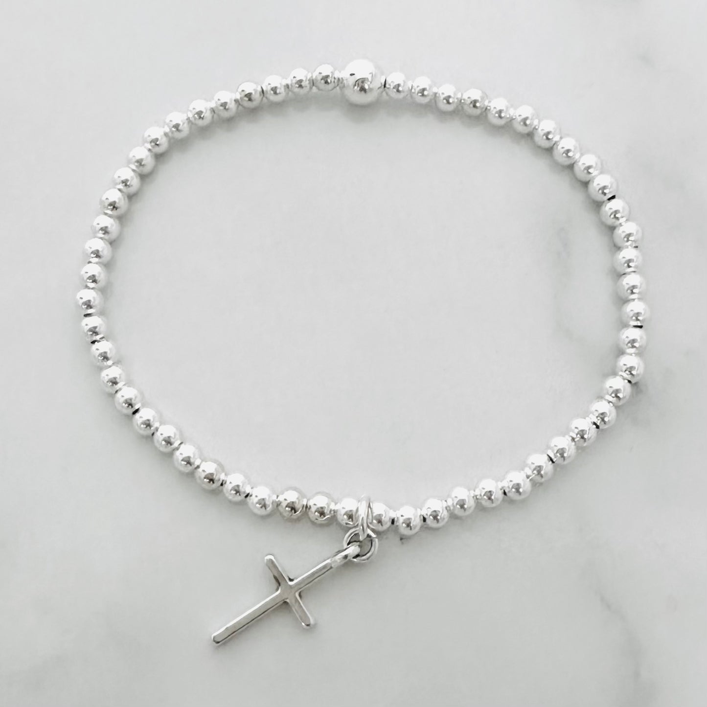 Tiny Cross Sterling Silver Bracelet Set