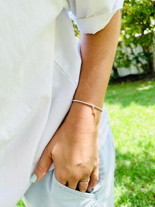 Tiny Cross Sterling Silver Bracelet Set